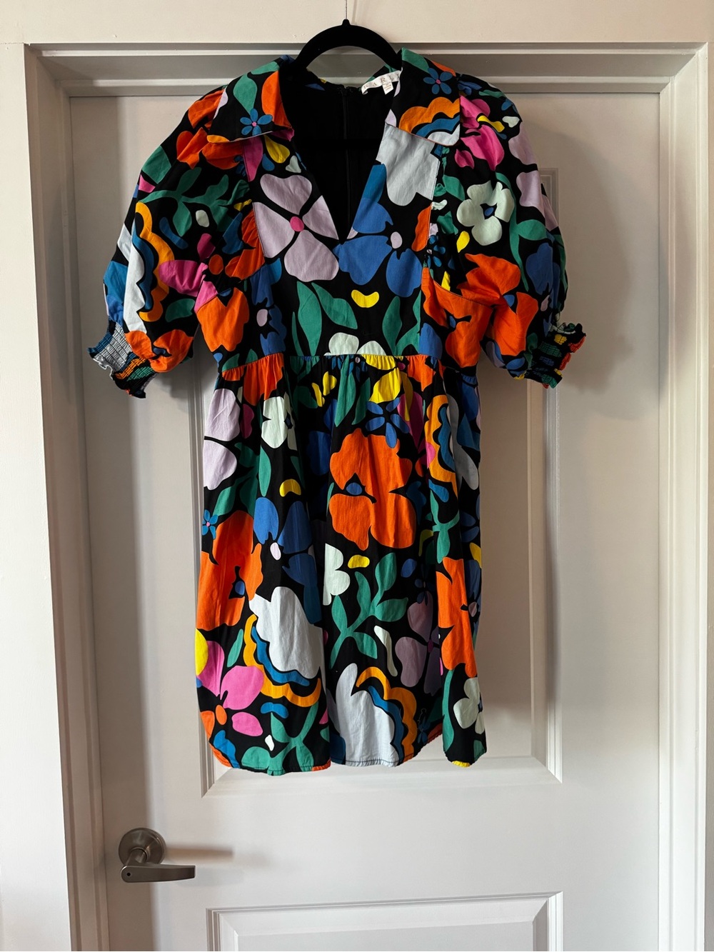 Karlie Black Mini Dress with Bold Multicolor Floral Print